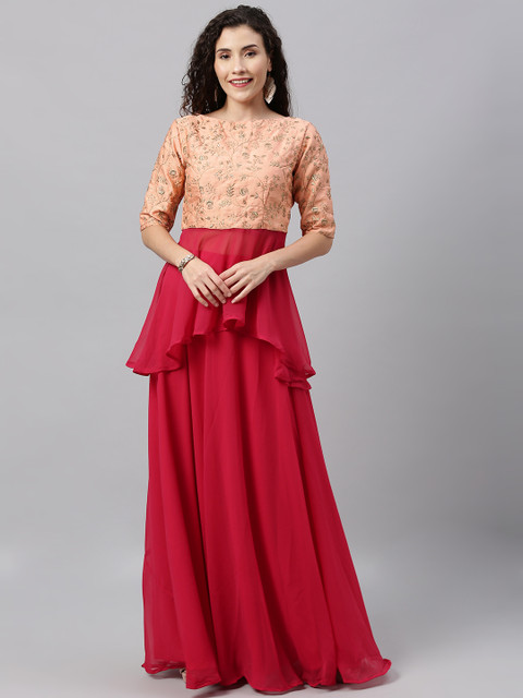 

Bollywood Vogue Peach-Coloured & Pink Made to Measure Lehenga with Blouse