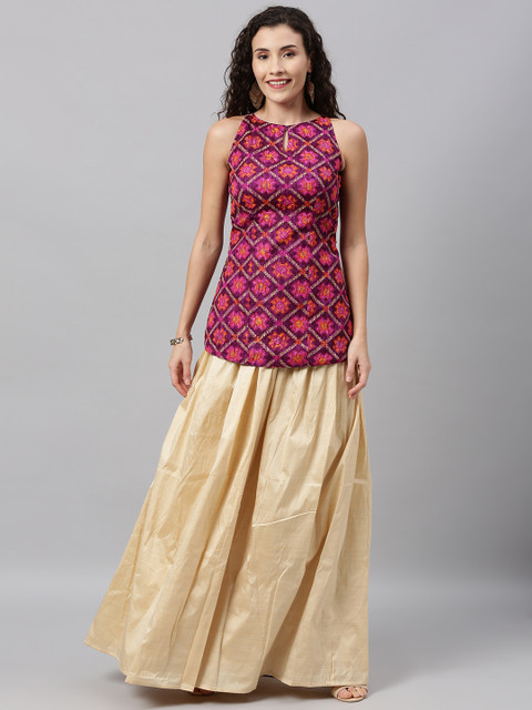 

EthnoVogue Pink Printed Made to Measure Lehenga with Longline Blouse