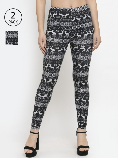 

KLOTTHE Women Pack of 2 Black & White Printed Ankle-Length Leggings