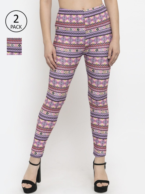 

KLOTTHE Women Pack Of 2 Purple & Grey Printed Ankle-Length Leggings