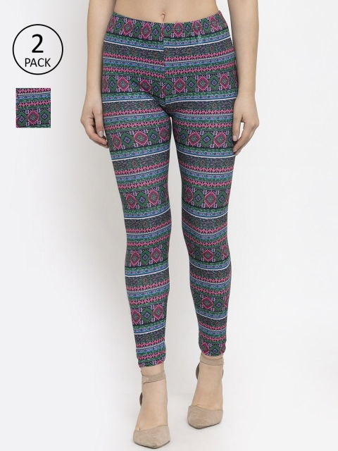 

KLOTTHE Women Pack Of 2 Black & Pink Printed Ankle-Length Leggings