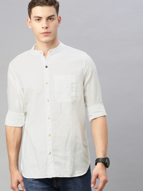 

WROGN Men White Slim Fit Solid Casual Shirt