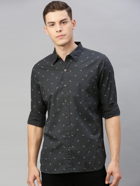 

WROGN Men Charcoal Grey & White Slim Fit Printed Casual Shirt