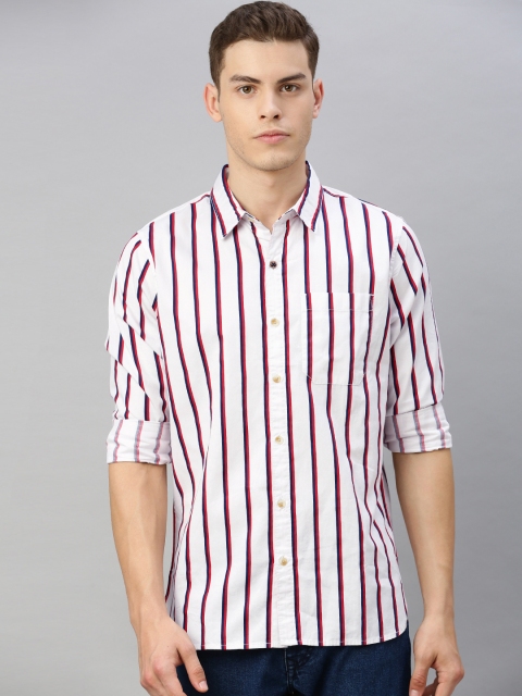 

WROGN Men White & Red Slim Fit Striped Casual Shirt