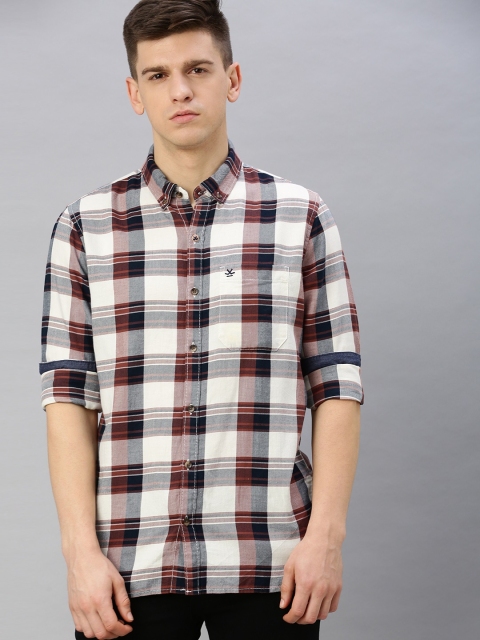 

WROGN Men White & Brown Slim Fit Checked Casual Shirt
