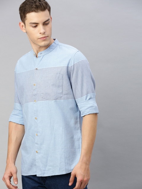 

WROGN Men Blue Slim Fit Striped Casual Shirt