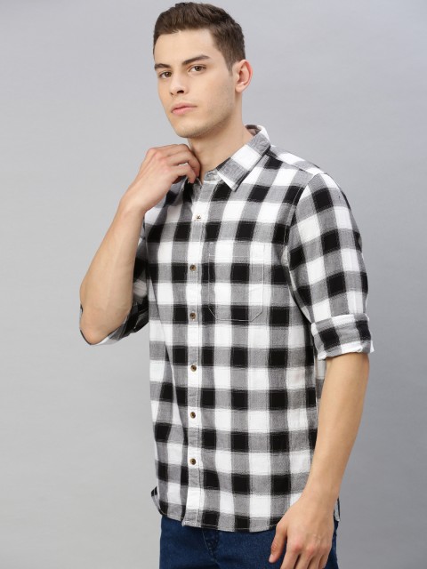 

WROGN Men Black & White Slim Fit Checked Casual Shirt