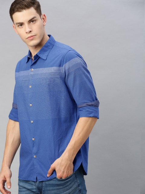 

WROGN Men Blue Slim Fit Striped Casual Shirt