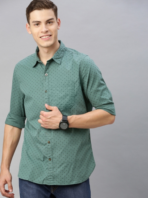 

WROGN Men Green & Black Slim Fit Printed Casual Shirt