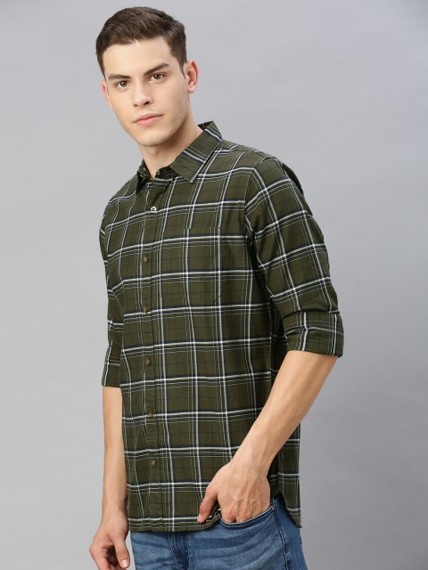 

WROGN Men Olive Green & White Slim Fit Checked Casual Shirt