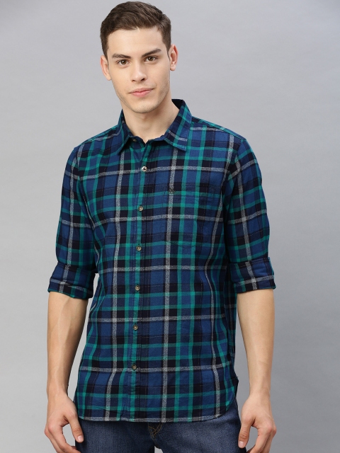 

WROGN Men Blue & Green Slim Fit Checked Casual Shirt