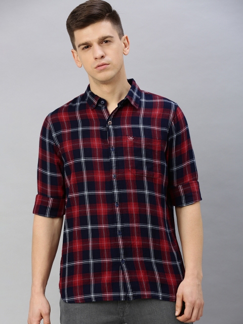 

WROGN Men Red & Blue Slim Fit Checked Casual Shirt