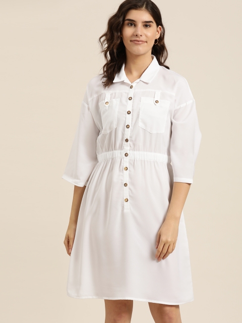 

her by invictus Women White Solid Shirt Dress