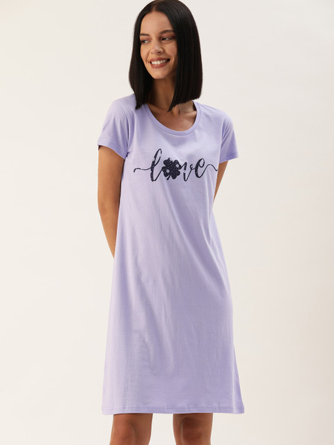 

Slumber Jill Women Lavender Comfort Fit Printed Sleep Shirt