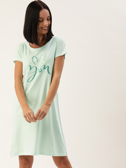 

Slumber Jill Women Sea Green Comfort Fit Printed Sleep Shirt
