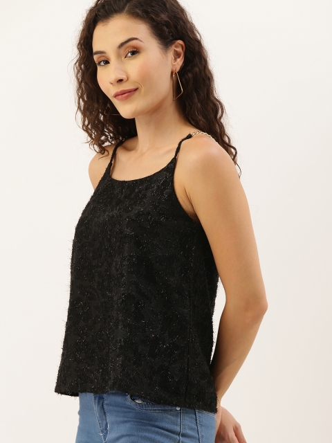 

NUSH Women Black Self Design Top