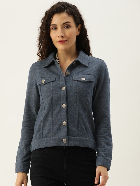 

NUSH Women Navy Blue Solid Lightweight Open Front Jacket