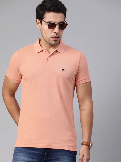 

THE BEAR HOUSE Men Peach-Coloured Solid Polo Collar T-shirt
