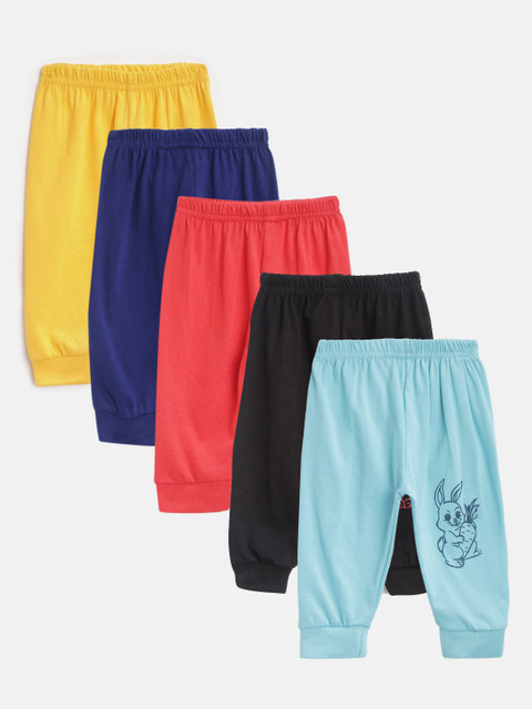 

KUCHIPOO Kids Pack of 5 Solid Joggers with Printed Detail, Black
