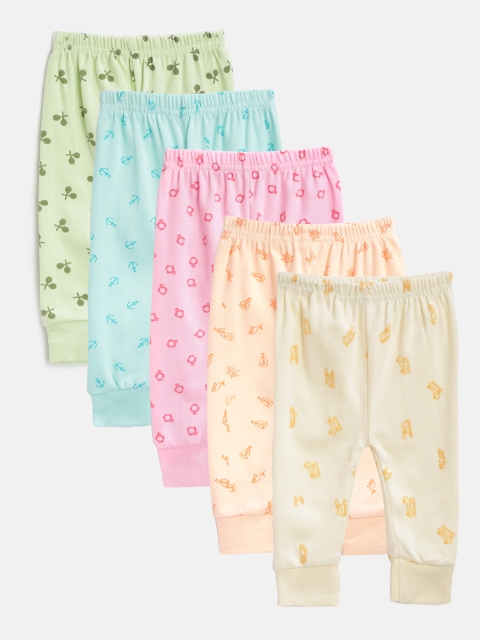 

KUCHIPOO Kids Pack of 5 Printed Joggers, Pink