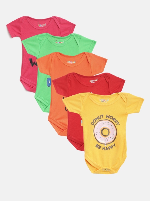 

KUCHIPOO Kids Pack of 5 Printed Bodysuits, Red