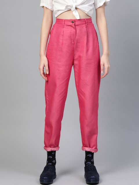 

SASSAFRAS Women Pink Regular Fit Mid-Rise Clean Look Pleated Jeans