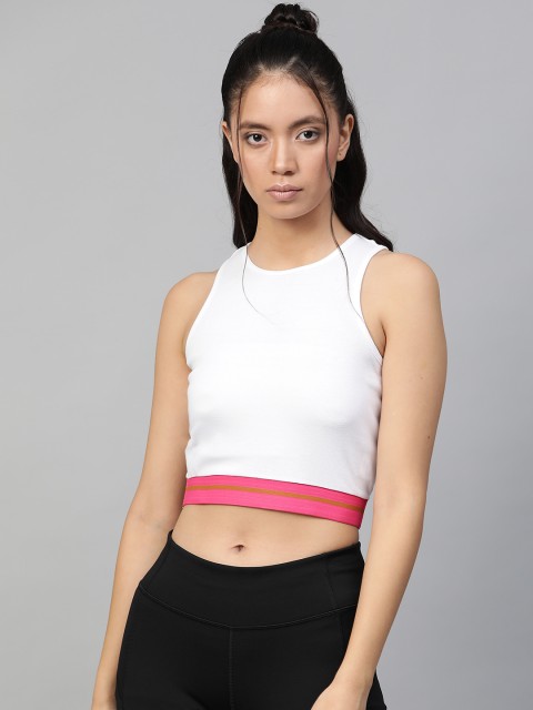 

SASSAFRAS Women White Solid Cropped Fitted Top