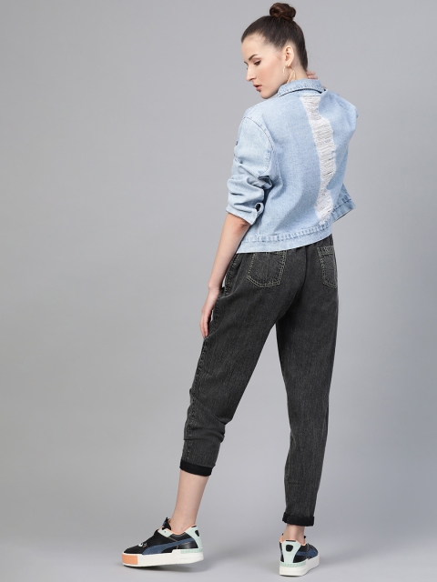 

SASSAFRAS Women Blue Distressed Washed Denim Jacket