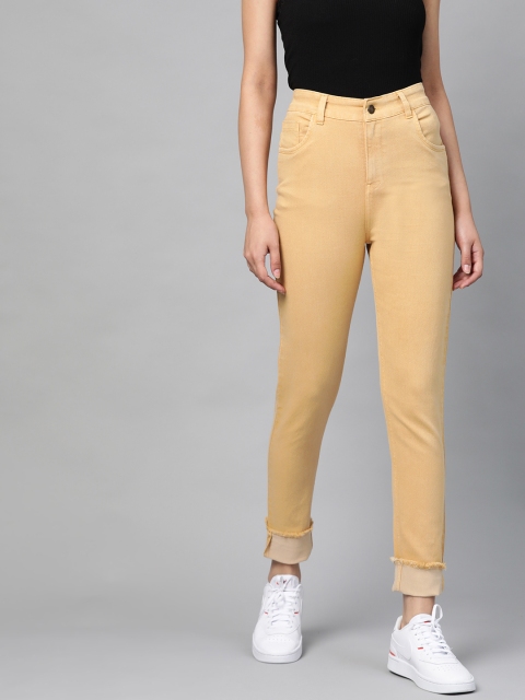

SASSAFRAS Women Beige Slim Fit Mid-Rise Clean Look Stretchable Raw Edge Jeans
