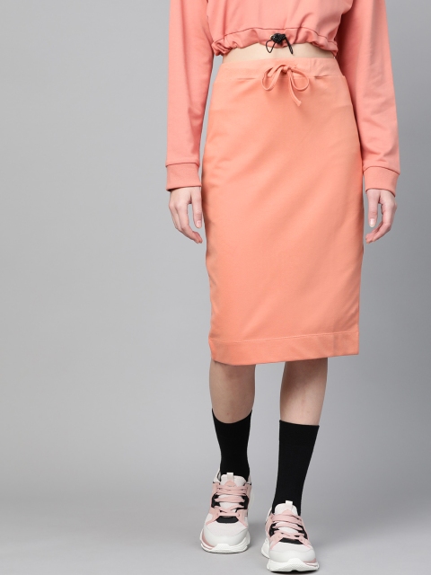 

SASSAFRAS Women Peach-Coloured Solid Straight Skirt