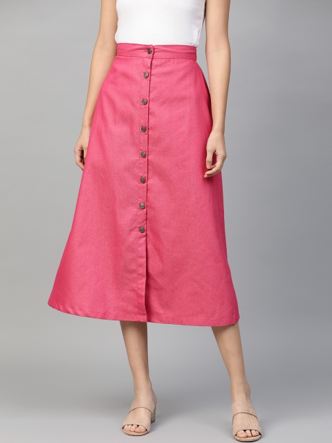 

SASSAFRAS Women Pink Solid A-Line Pure Cotton Skirt