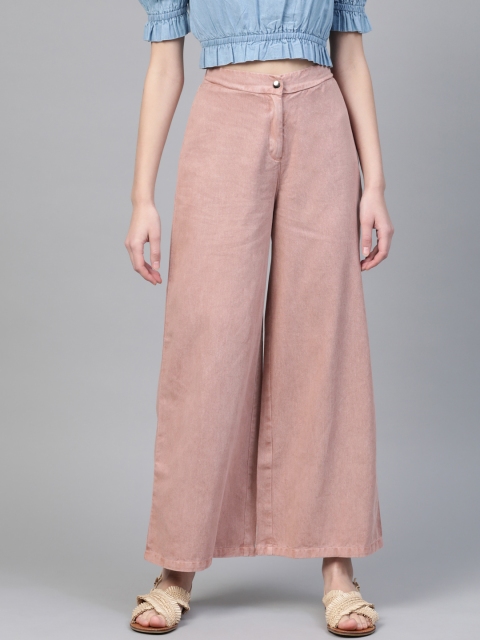 

SASSAFRAS Women Pink Regular Fit Solid Denim Parallel Trousers