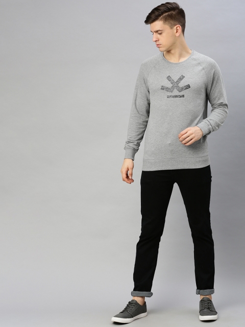 

WROGN Men Grey Melange Slim Fit Printed Sweatshirt