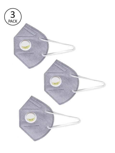 

OOMPH Adults Pack of 3 Grey Solid 5-Ply Reusable Anti-Pollution Valved KN95 Masks