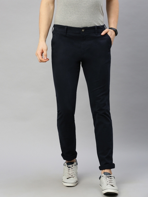 

WROGN Men Navy Blue Slim Fit Solid Regular Trousers