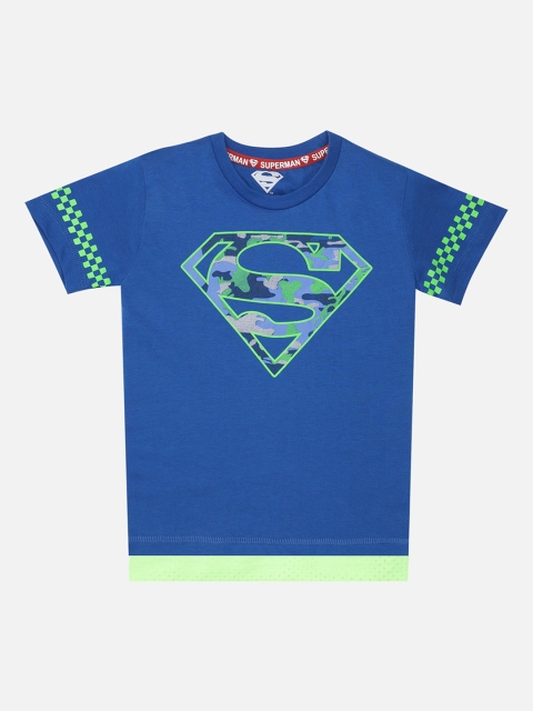 

Kids Ville Boys Blue Superman Printed Round Neck Pure Cotton T-shirt