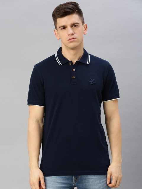 

WROGN Men Navy Blue Slim Fit Solid Polo Collar T-shirt