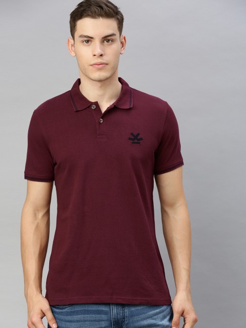 

WROGN Men Maroon Solid Slim Fit Polo Collar Pure Cotton T-shirt