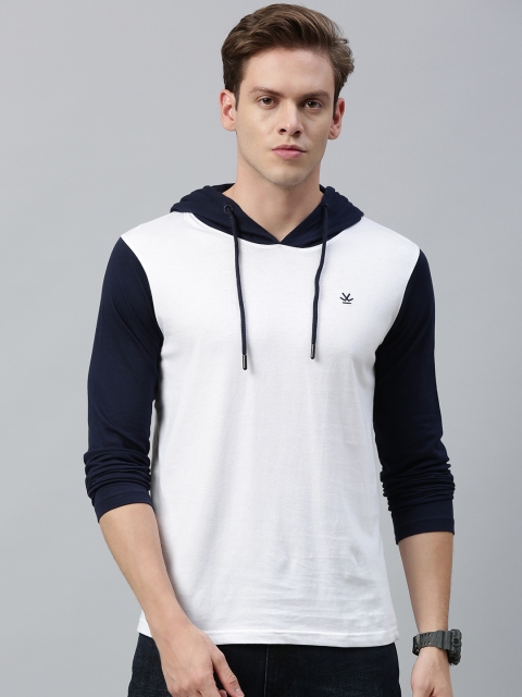 

WROGN Men White Solid Slim Fit Hood T-shirt