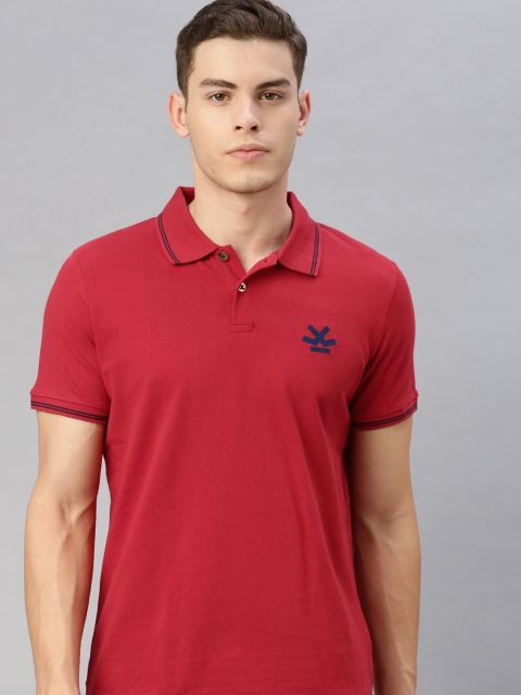 

WROGN Men Red Solid Slim Fit Polo Collar Pure Cotton T-shirt