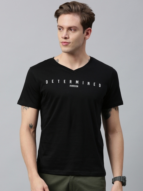 

WROGN Men Black Slim Fit Printed V-Neck T-shirt