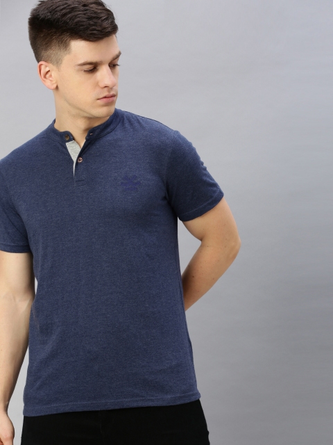

WROGN Men Navy Blue Solid Slim Fit Mandarin Collar T-shirt