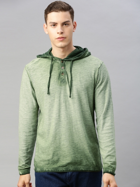 

WROGN Men Olive Green Slim Fit Dyed Hood T-shirt