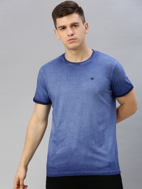 

WROGN Men Navy Blue Dyed Slim Fit Round Neck T-shirt