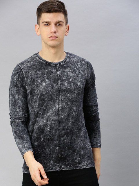

WROGN Men Black Dyed Slim Fit Round Neck T-shirt