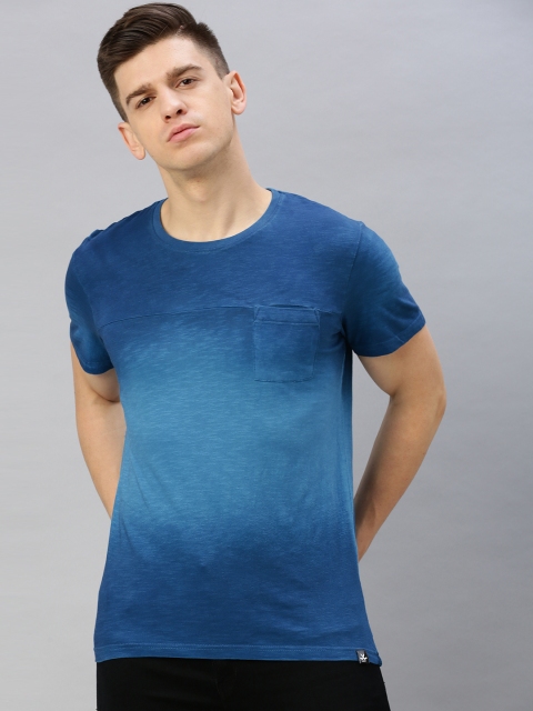 

WROGN Men Navy Blue Ombre Dyed Slim Fit Round Neck T-shirt