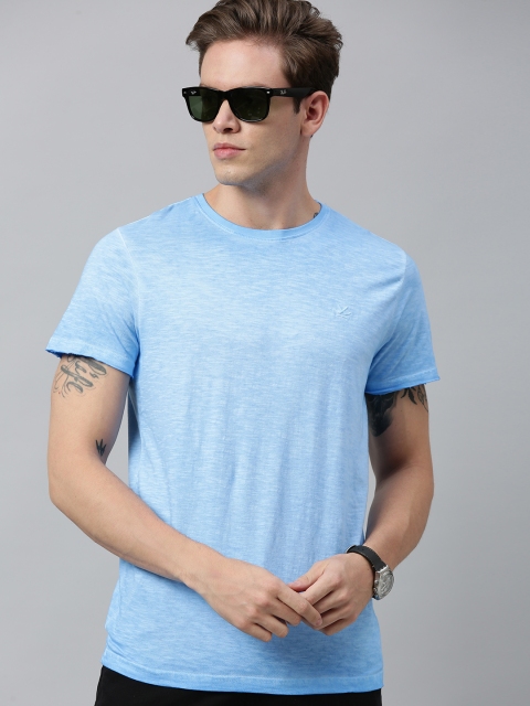 

WROGN Men Sea Blue Solid Slim Fit Round Neck T-shirt