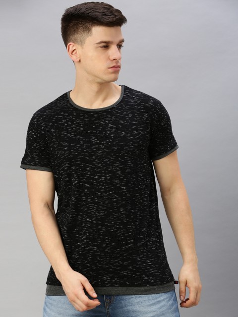 

WROGN DNA Men Black Melange Solid Round Neck T-shirt