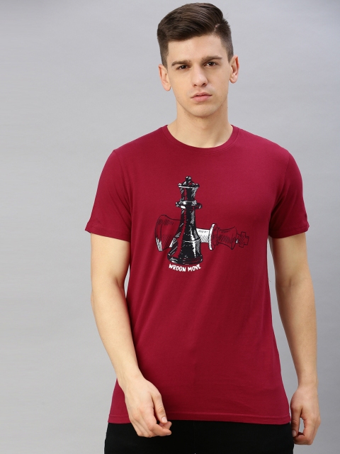 

WROGN Men Red Printed Slim Fit Round Neck T-shirt