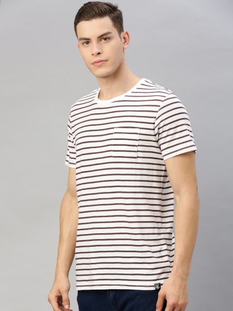 

WROGN Men White Striped Round Neck T-shirt
